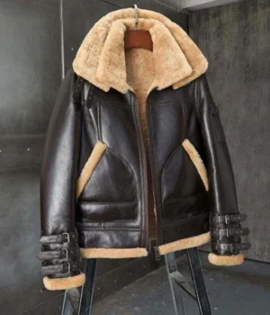  	Peter Brown Triple Belted Cuffs Shearling Jacket