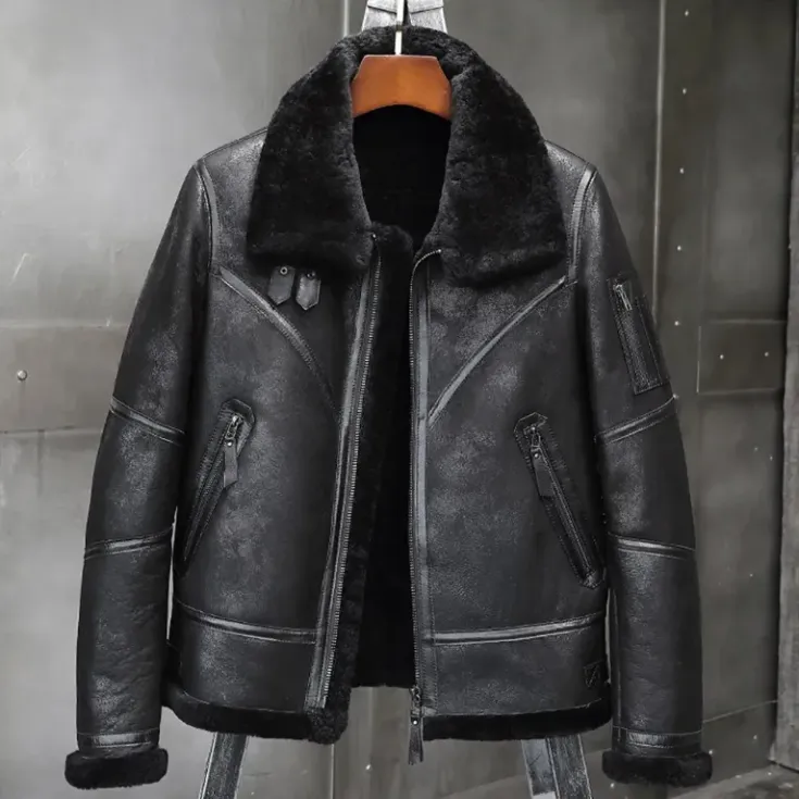 Eric Grey Black Triple Belted Cuffs Shearling Jacket Eric Grey Black Triple Belted Cuffs Shearling Jacket