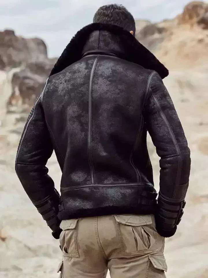 Eric Grey Black Triple Belted Cuffs Shearling Jacket Eric Grey Black Triple Belted Cuffs Shearling Jacket