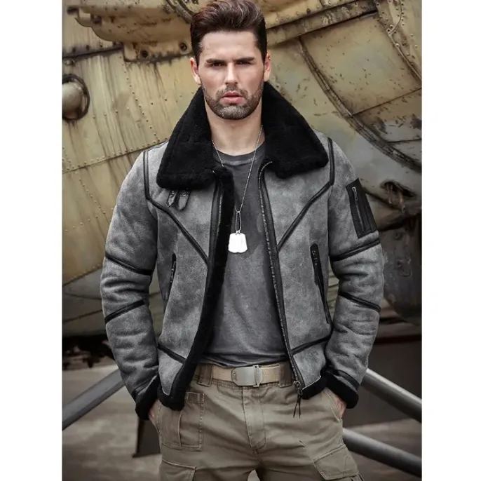 Eric Grey Black Triple Belted Cuffs Shearling Jacket Eric Grey Black Triple Belted Cuffs Shearling Jacket
