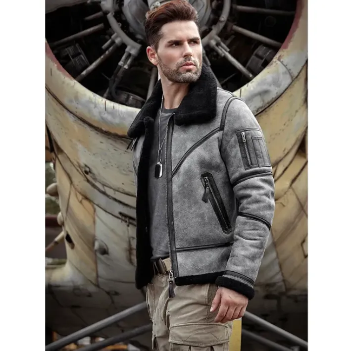 Eric Grey Black Triple Belted Cuffs Shearling Jacket Eric Grey Black Triple Belted Cuffs Shearling Jacket