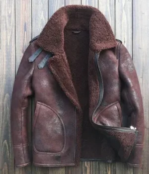  	Aaron Burgundy SF Bomber Shearling Jacket