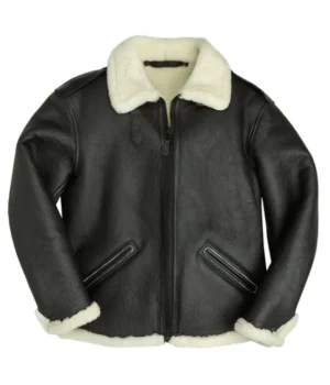  	Philip Black Shearling Fur B6 Bomber Leather Jacket