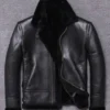  	Gary Winter Shearling Fur Black Leather Jacket
