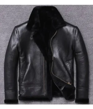  	Gary Winter Shearling Fur Black Leather Jacket