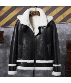  	Raymond-SF Bomber Hooded Shearling Leather Jacket