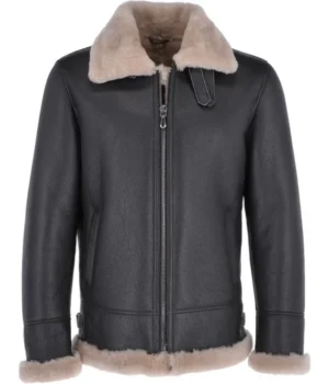  	Nathan Shearling Fur Black Leather Jacket