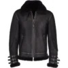  	Bennett Black Belted SF Bomber Leather Jacket
