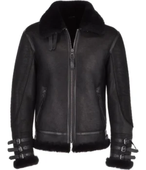  	Bennett Black Belted SF Bomber Leather Jacket
