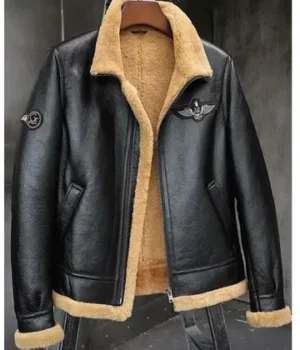  	Donald-SF Shearling Black RAF Bomber Leather Jacket
