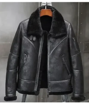  	Nicholas-SF Shearling Aviator Black Leather Jacket