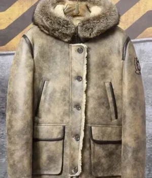  	Jamie Hooded Shearling Parka Leather Jacket