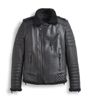 	Benjamin Biker Padded Quilted Shearling Jacket