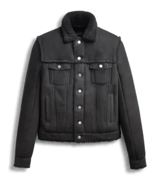  	Bryan Shearling Fur Suede Trucker Jacket