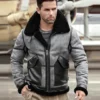  	Troy Black Grey Leather SF Bomber Jacket