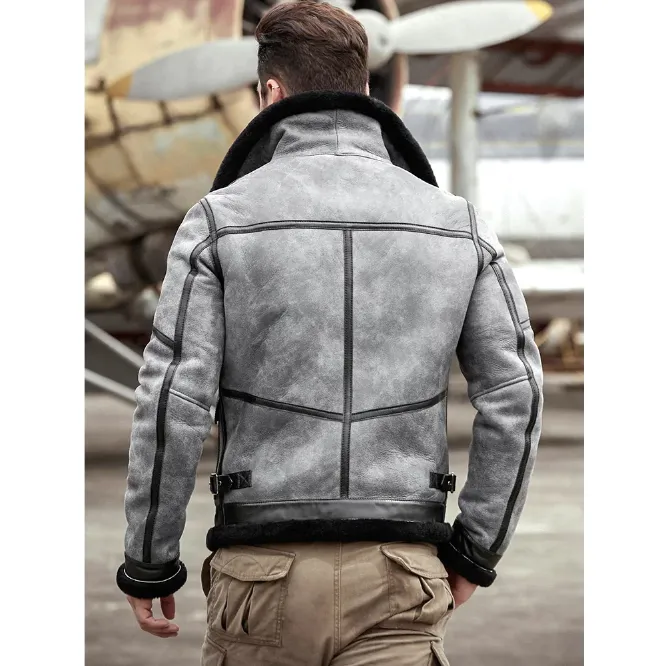 Troy Black Grey Leather SF Bomber Jacket Troy Black Grey Leather SF Bomber Jacket
