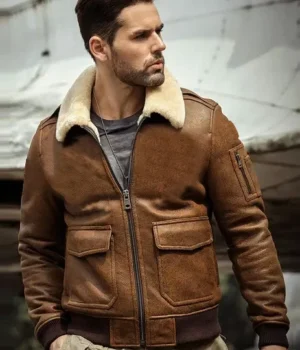  	Nelson 13th Squadron Brown Leather G-1 Bomber Jacket