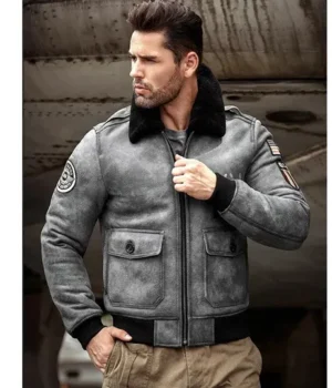  	Alexander Black G1 Bomber Shearling Leather Jacket