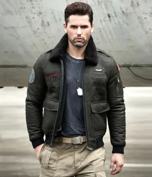  	Ashking Black Fur G-1 Bomber Jacket