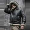  	Antonio-SF Hooded Shearling Fur Black Bomber Jacket