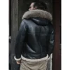  	Antonio-SF Hooded Shearling Fur Black Bomber Jacket