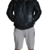Mens Black Leather Bomber Hooded Parka Fur Jacket Mens Black Leather Bomber Hooded Parka Fur Jacket