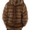  	Fluffy Sable Fur Brown Coat With Hood