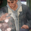  	Tell Me Why Tyler Ronan Shearling Fur Denim Jacket
