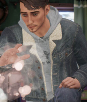  	Tell Me Why Tyler Ronan Shearling Fur Denim Jacket