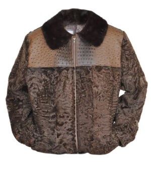  	Brown Persian Lamb B3 Bomber Mink Fur Collar Jacket