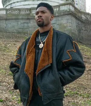  	Power Book III Marvin Thomas Leather Shearling Jacket