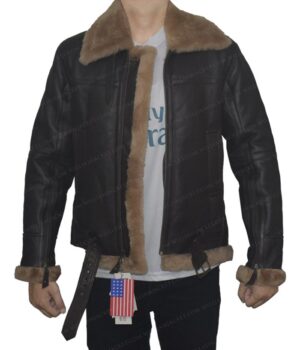  	Luke-SF Aviator Dark Brown Sheepskin Leather Jacket