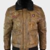  	Devin Aviator Tan Bomber Brown Jacket with Patches