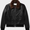  	Hill Bomber Black Shearling Leather Jacket