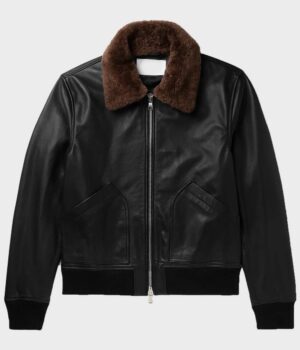  	Hill Bomber Black Shearling Leather Jacket