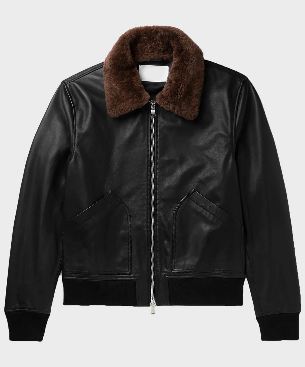 Hill Bomber Black Shearling Leather Jacket Hill Bomber Black Shearling Leather Jacket