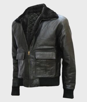  	Shaun Black Bomber Sheepskin Real Leather Jacket