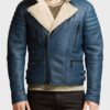  	Benji Shearling Fur Blue Sheepskin Leather Jacket