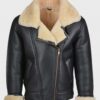  	Austin Brown Sheepskin Real Leather Black Jacket