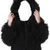  	Womens Mongolian Lamb Fur Black Hooded Coat