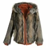  	Reversible Fox Brown Leather Hooded Bomber Jacket