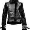  	Womens Top Gun Asymmetrical Black Fur Slim Fit Leather Jacket