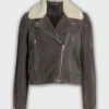  	The Equalizer Melody Bayani Grey Biker Suede Jacket