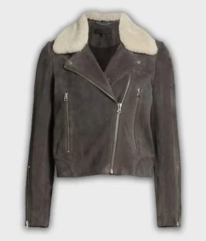  	The Equalizer Melody Bayani Grey Biker Suede Jacket
