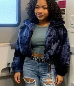  	The Equalizer Delilah McCall Cropped Blue Fur Jacket