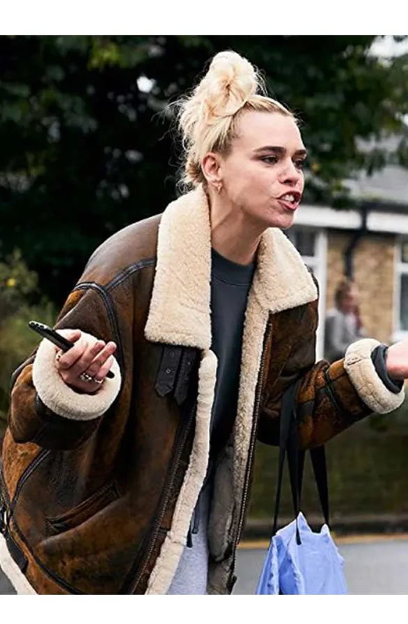 Billie Piper I Hate Suzie Brown Shearling Leather Jacket Billie Piper I Hate Suzie Brown Shearling Leather Jacket