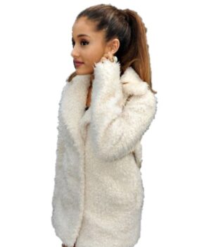  	Singer Ariana Grande White Faux Fur Jacket