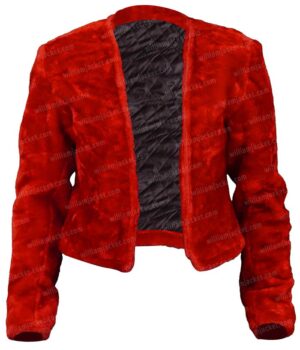  	Victoria Justice Afterlife of the Party Red Cropped Fur Jacket