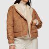  	Rachel Omega Brown Faux Shearling Leather Jacket