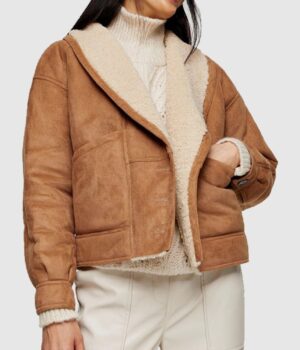  	Rachel Omega Brown Faux Shearling Leather Jacket